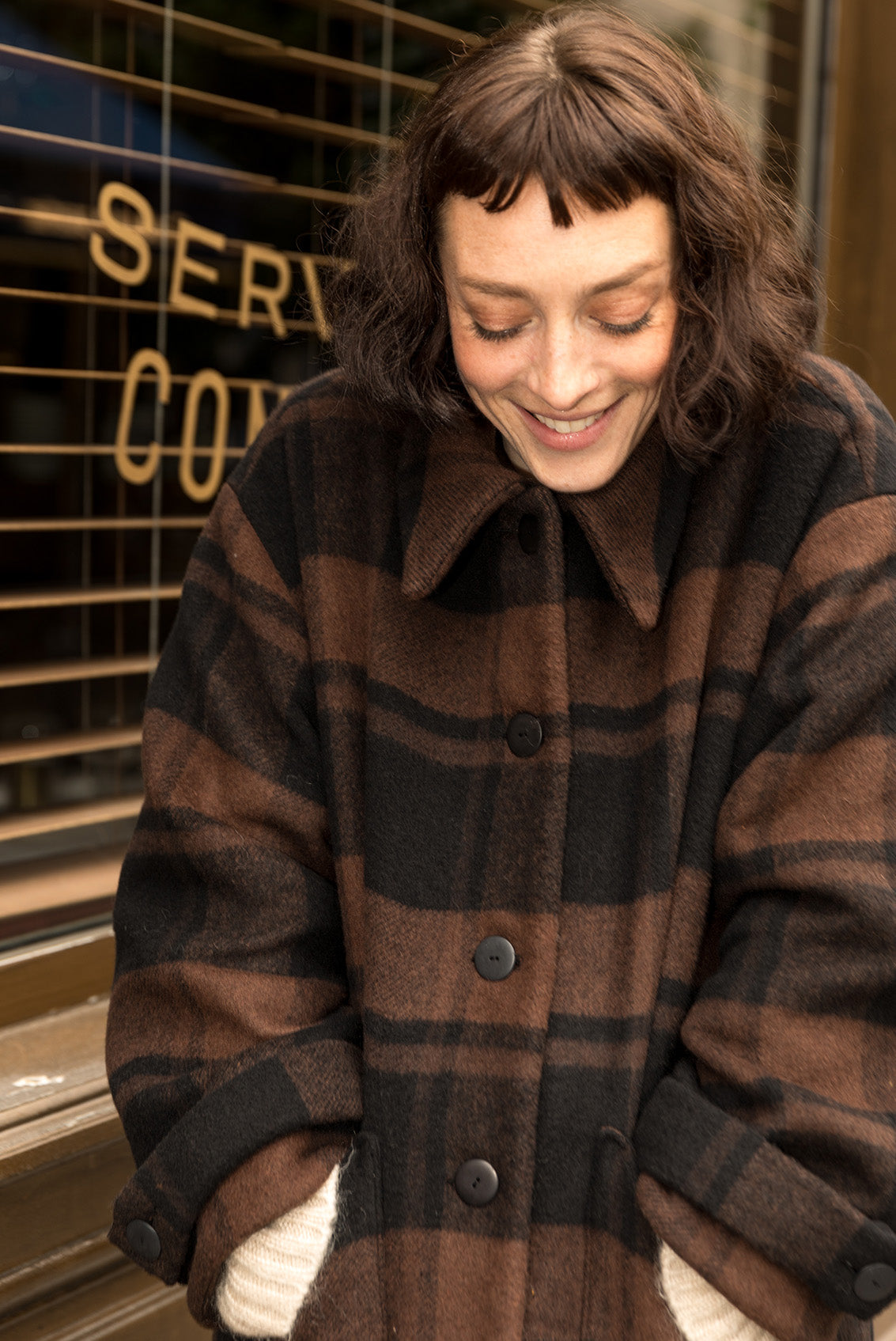 Patron LE Manteau Atelier Brunette en Lainage Tartan Oat & Black