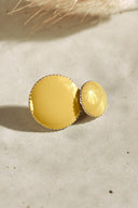 Close-up of the faceted buttons, showing the gold trim and the metal shank fastening on the back.