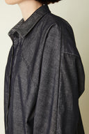 Shirt pattern – left profile view, shirt denim charcoal grey, batwing sleeve, French collar – Atelier Brunette