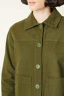 Jacket pattern – close-up bust, jacket khaki olive green, shirt collar, matching buttons – Atelier Brunette